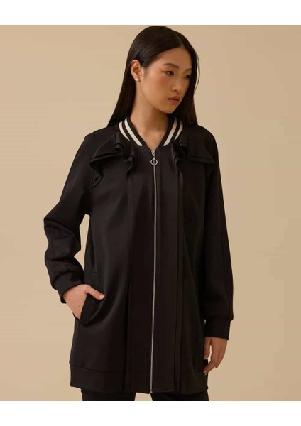 Kadın Fırfır Detaylı Fermuarlı Ceket - Siyah fiyatları