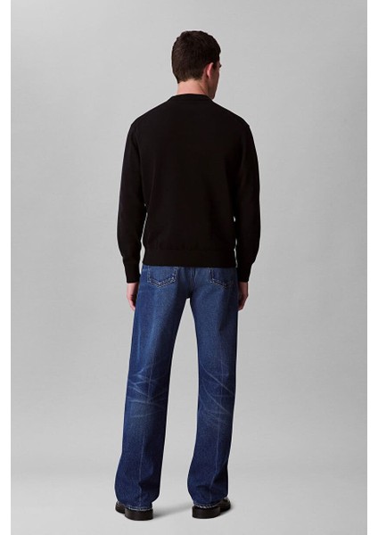 Erkek Regular Fit Monogram Nakışlı Kazak - Siyah modelleri