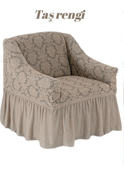 Şal Desen Jakarli Tek Kişilik Koltuk Örtüsü ,berjer Kılıfı Etekli (1 Adet)
