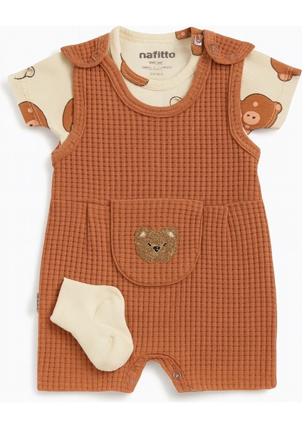 Tulum 3'lü Takım (Tulum+Zıbın+Çorap) Ayıcık Cepli Kahverengi