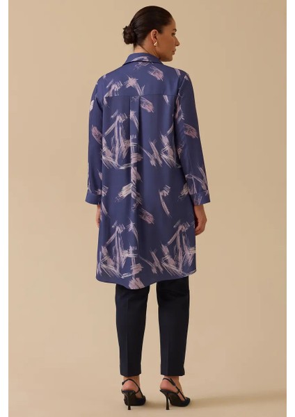 Kadın Büyük Beden Desenli Uzun Kollu Gömlek - Lila fiyatları