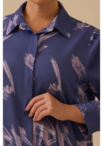 Kadın Büyük Beden Desenli Uzun Kollu Gömlek - Lila modelleri