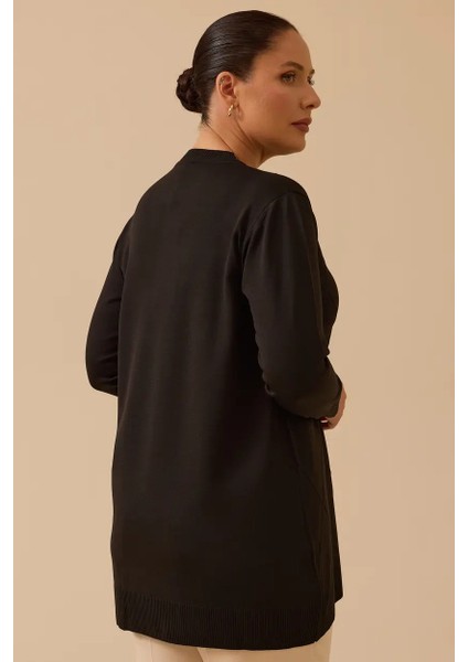 Kadın Büyük Beden Desenli Basic Triko Tunik - Siyah fiyatları