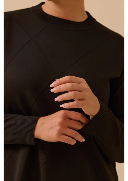 Kadın Büyük Beden Desenli Basic Triko Tunik - Siyah modelleri