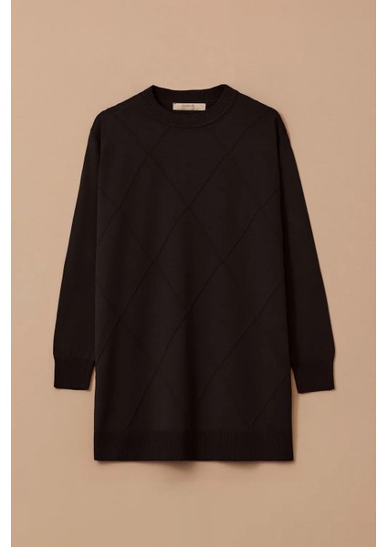 Kadın Büyük Beden Desenli Basic Triko Tunik - Siyah fırsatları