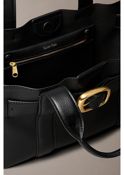 Kadın Tokalı Çıkarılabilir Askılı Mini Tote El Çantası - Siyah modelleri