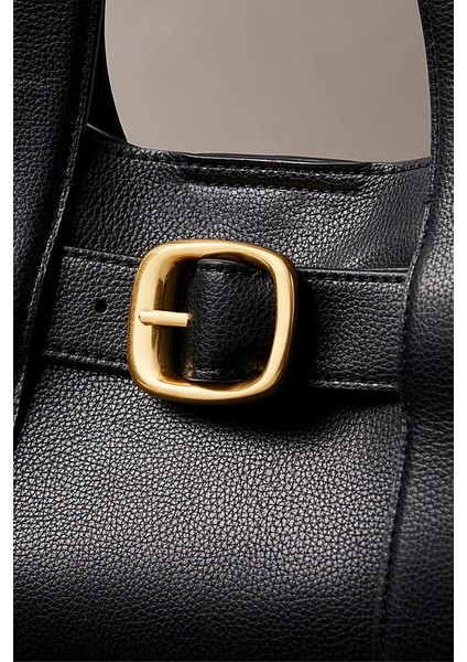 Kadın Tokalı Çıkarılabilir Askılı Mini Tote El Çantası - Siyah fırsatları