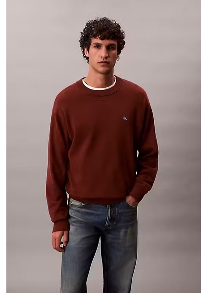 Erkek Regular Fit Bisiklet Yaka Pamuklu Kazak - Koyu Kahverengi