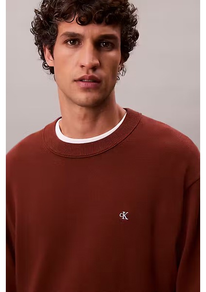 Erkek Regular Fit Bisiklet Yaka Pamuklu Kazak - Koyu Kahverengi modelleri