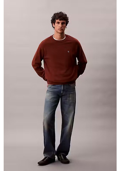 Erkek Regular Fit Bisiklet Yaka Pamuklu Kazak - Koyu Kahverengi fırsatları