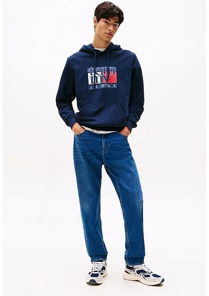 Erkek Logo Baskılı Kapüşonlu Sweatshirt – Lacivert fiyatları