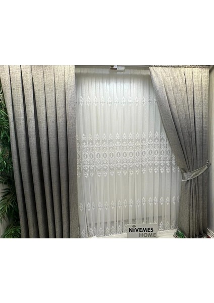 Nivemeshome Helen Gümüş Detaylı 1/3 Sık Pileli Tül Perde Apm