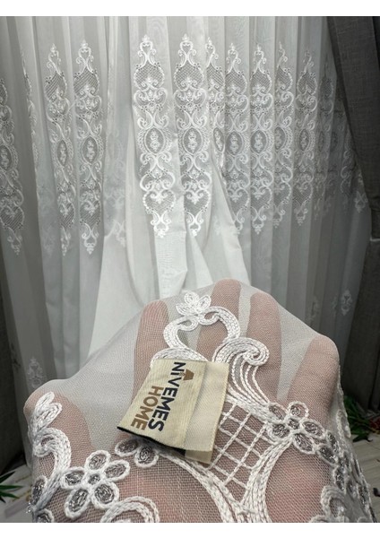 Nivemeshome Helen Gümüş Detaylı 1/3 Sık Pileli Tül Perde Apm