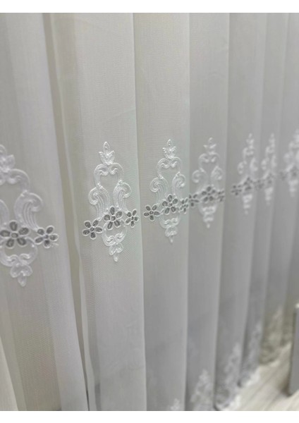 Nivemeshome Helen Gümüş Detaylı 1/3 Sık Pileli Tül Perde Apm