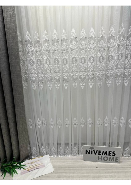 Nivemeshome Helen Gümüş Detaylı 1/3 Sık Pileli Tül Perde Apm fiyatları