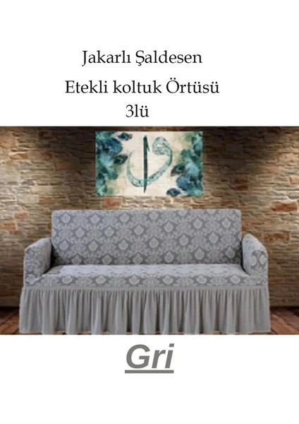 Şal Desen Jakarlı Koltuk, Kanepe, Çekyat Örtüsü, Likralı, Etekli, Koltuk Kılıfı 3lü Tek Adet