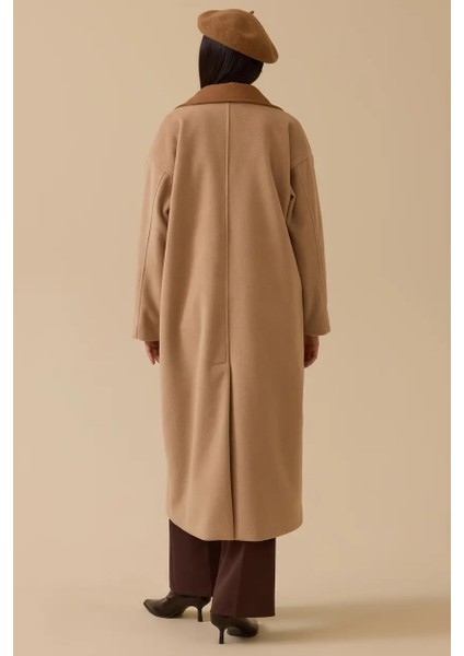 Kadın Düğmeli Kruvaze Kaşa Kaban - Bej fiyatları