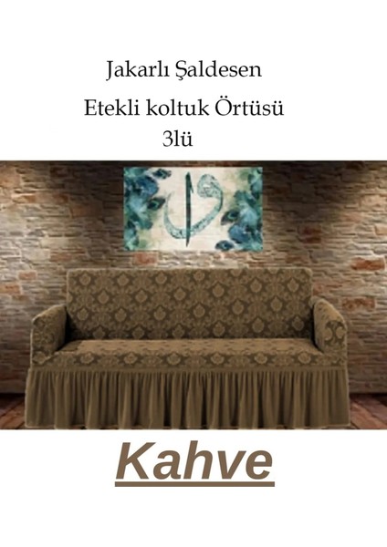 Şal Desen Jakarlı Koltuk, Kanepe, Çekyat Örtüsü, Likralı, Etekli, Koltuk Kılıfı 3lü Tek Adet