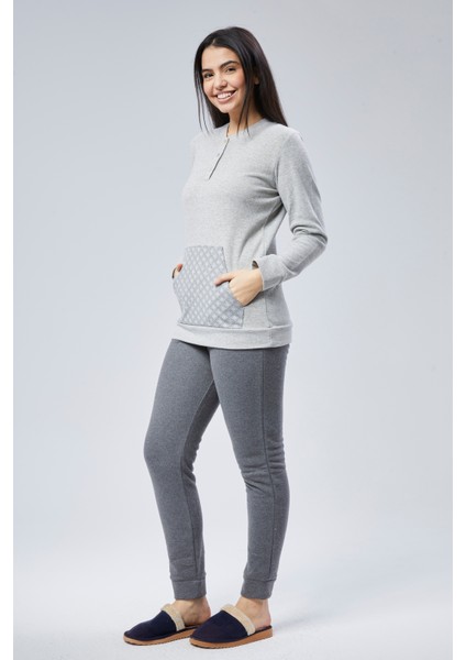 Mooncover Kadın Yumuşacık Kışlık Pijama Takımı – Cep Detaylı Gri modelleri