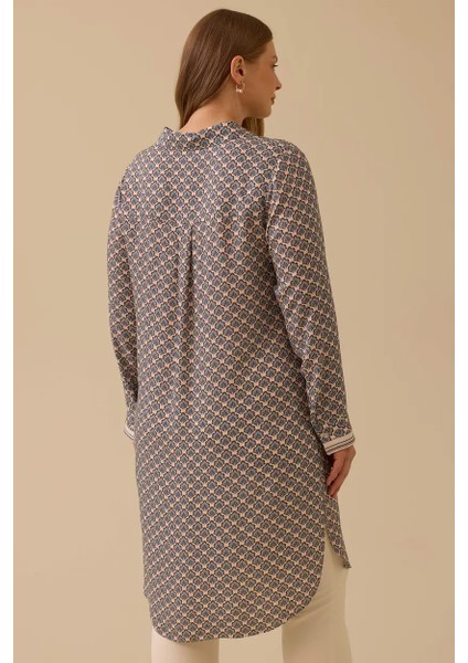 Kadın Büyük Beden Desenli Uzun Tunik - Mavi fiyatları