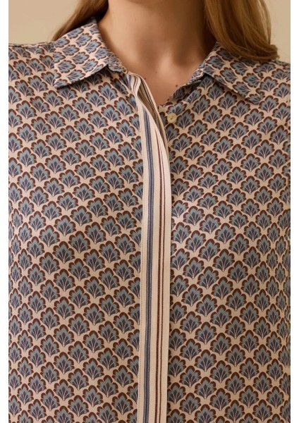 Kadın Büyük Beden Desenli Uzun Tunik - Mavi modelleri