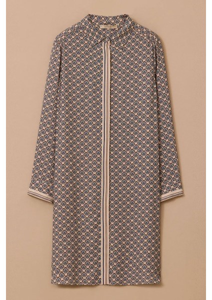 Kadın Büyük Beden Desenli Uzun Tunik - Mavi fırsatları