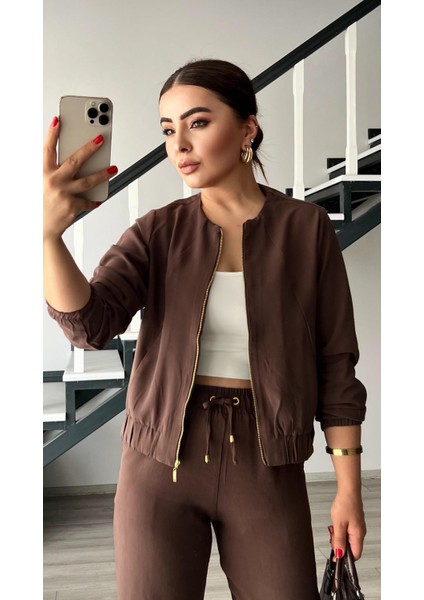 Kahve Fermuarlı Ceket-Pantolon Tensl Kumaş Takım fiyatları