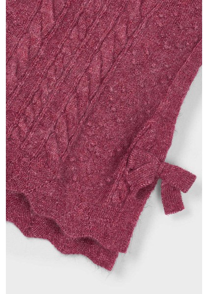 Kız Çocuk Yanları Fiyonklu Saç Örgüsü Desenli Triko Süveter - Vişne modelleri