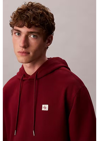 Erkek Regular Fit Logo Yamalı Kapüşonlu Sweatshirt - Bordo fırsatları
