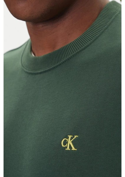 Erkek Regular Fit Monogram Nakışlı Sweatshirt - Yeşil fırsatları