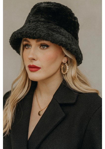 Kadın Peluş Bucket Şapka - Pamuk Kumaş Günlük Kışlık Kova Balıkçı Şapka