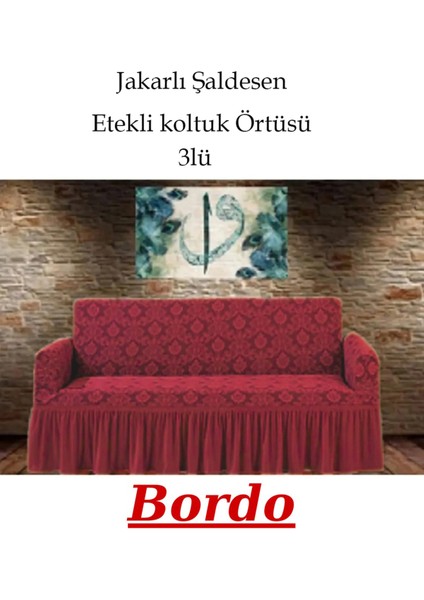 Şal Desen Jakarlı Koltuk, Kanepe, Çekyat Örtüsü, Likralı, Etekli, Koltuk Kılıfı 3lü Tek Adet