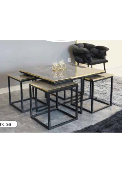 Mim Mermer - Siyah Kare 4+1 Pizza Orta Sehpa