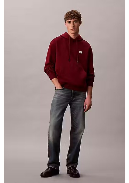 Erkek Regular Fit Logo Yamalı Kapüşonlu Sweatshirt - Bordo fiyatları