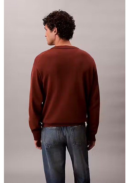 Erkek Regular Fit Bisiklet Yaka Pamuklu Kazak - Koyu Kahverengi fiyatları