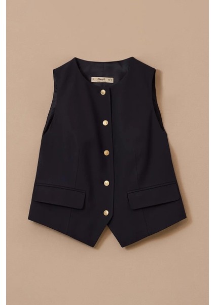 Kadın Düğme Detaylı Klasik Yelek - Lacivert modelleri