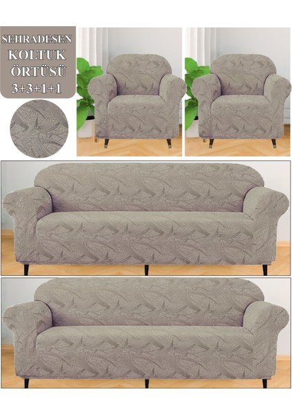 Koltuk Örtüsü Takımı Çekyat-Kanepe Kılıfı Takımı 3 3 1 1 Yıkanabilir Streçli Lastikli Esnek