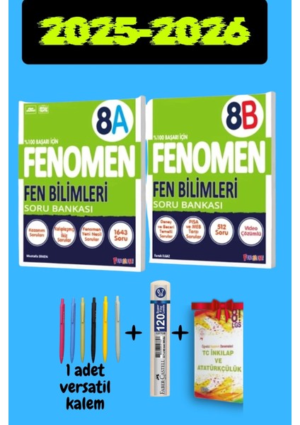 Fenomen 8. Sınıf Fen Bilimleri A+B Soru Bankası (2 Kitap)