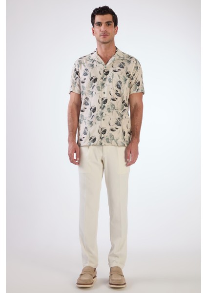 Yeşil Erkek Regular Fit Çizgili Apaç Yaka Kısa Kol Gömlek - 104895