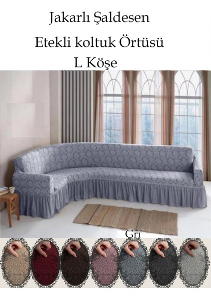 Jakarli Şal Desen L Köşe Koltuk Örtüsü, Esnek Koltuk Kılıfı, Osmanlı Desen (350CM)