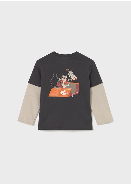 Erkek Bebek Gri Uzun Kollu T-Shırt – 1 - 4 Yaş, Renkli Kol Detaylı, Çıtçıtlı, Pamuklu fiyatları