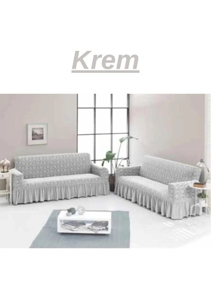 Şal Desen Jakarlı Koltuk, Kanepe, Çekyat Örtüsü, Likralı, Etekli, Koltuk Kılıfı 3+3 (Iki Adet)