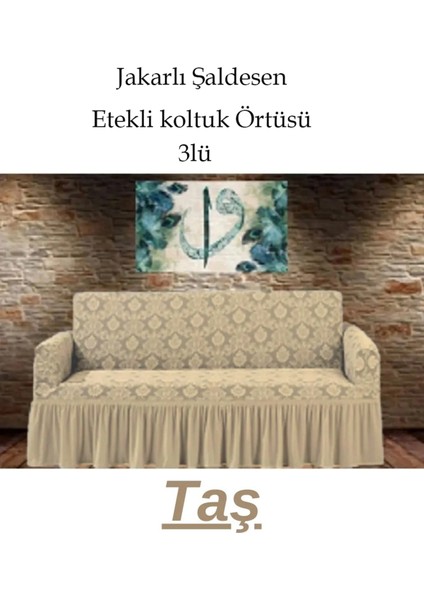 Şal Desen Jakarlı Koltuk, Kanepe, Çekyat Örtüsü, Likralı, Etekli, Koltuk Kılıfı 3lü Tek Adet