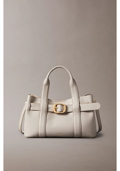 Kadın Tokalı Çıkarılabilir Askılı Mini Tote El Çantası - Krem