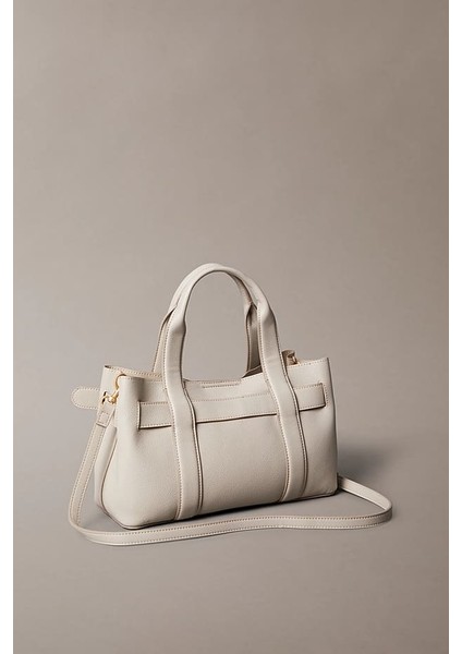 Kadın Tokalı Çıkarılabilir Askılı Mini Tote El Çantası - Krem fiyatları