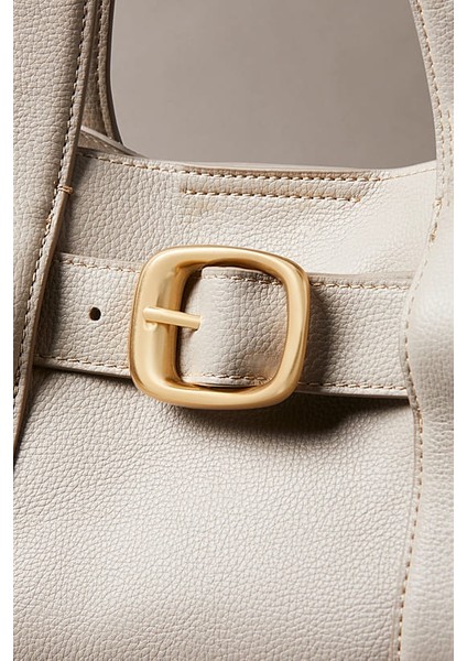 Kadın Tokalı Çıkarılabilir Askılı Mini Tote El Çantası - Krem fırsatları