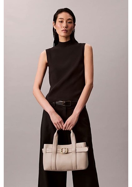 Kadın Tokalı Çıkarılabilir Askılı Mini Tote El Çantası - Krem indirimleri