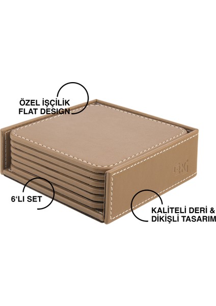 Bardak Altlığı,6’lı Set,masaüstü Kare Cup Coaster,vegan Suni DERI,11X11 Cm.,vizon fiyatları