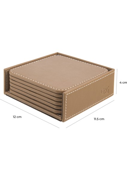 Bardak Altlığı,6’lı Set,masaüstü Kare Cup Coaster,vegan Suni DERI,11X11 Cm.,vizon modelleri
