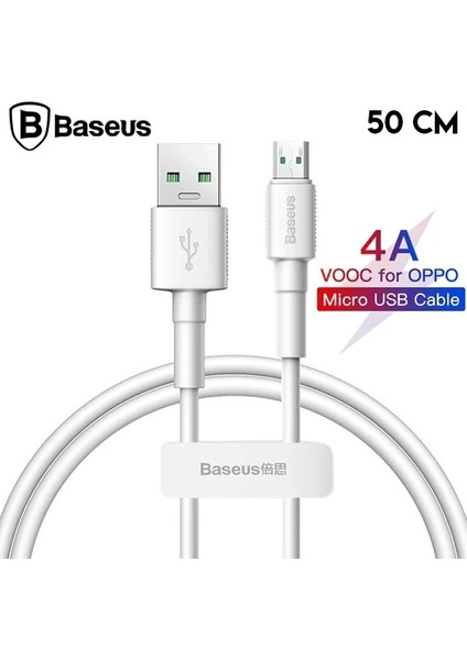 Baseus Mini White Micro USB 4A Oppo Vıvo Dash USB Şarj Kablosu 0.5CM-(5775)